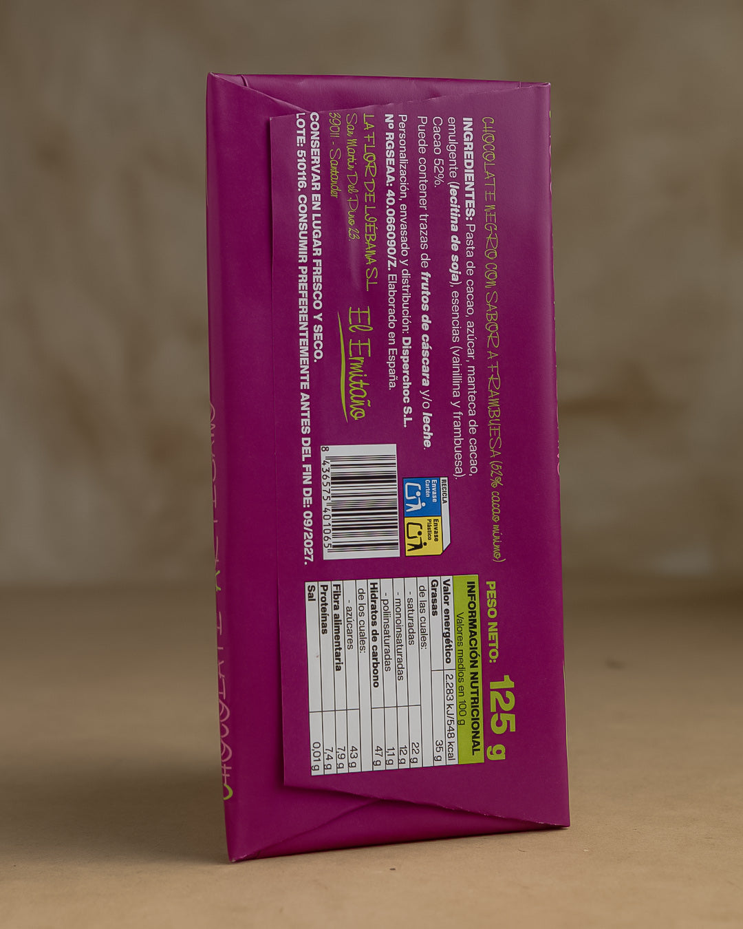 Chocolate Negro Sabor Frambuesa - El Ermitaño 125g