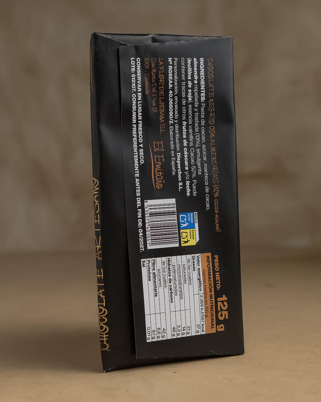 Chocolate Negro con Almendras - El Ermitaño 125g
