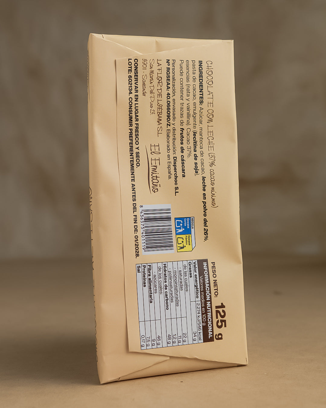 Chocolate con Leche 37% Cacao - El Ermitaño 125g